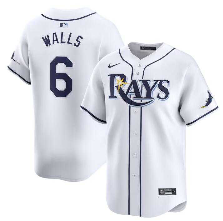 Mens Tampa Bay Rays #6 Taylor Walls White Home Limited Stitched Baseball Jersey Dzhi